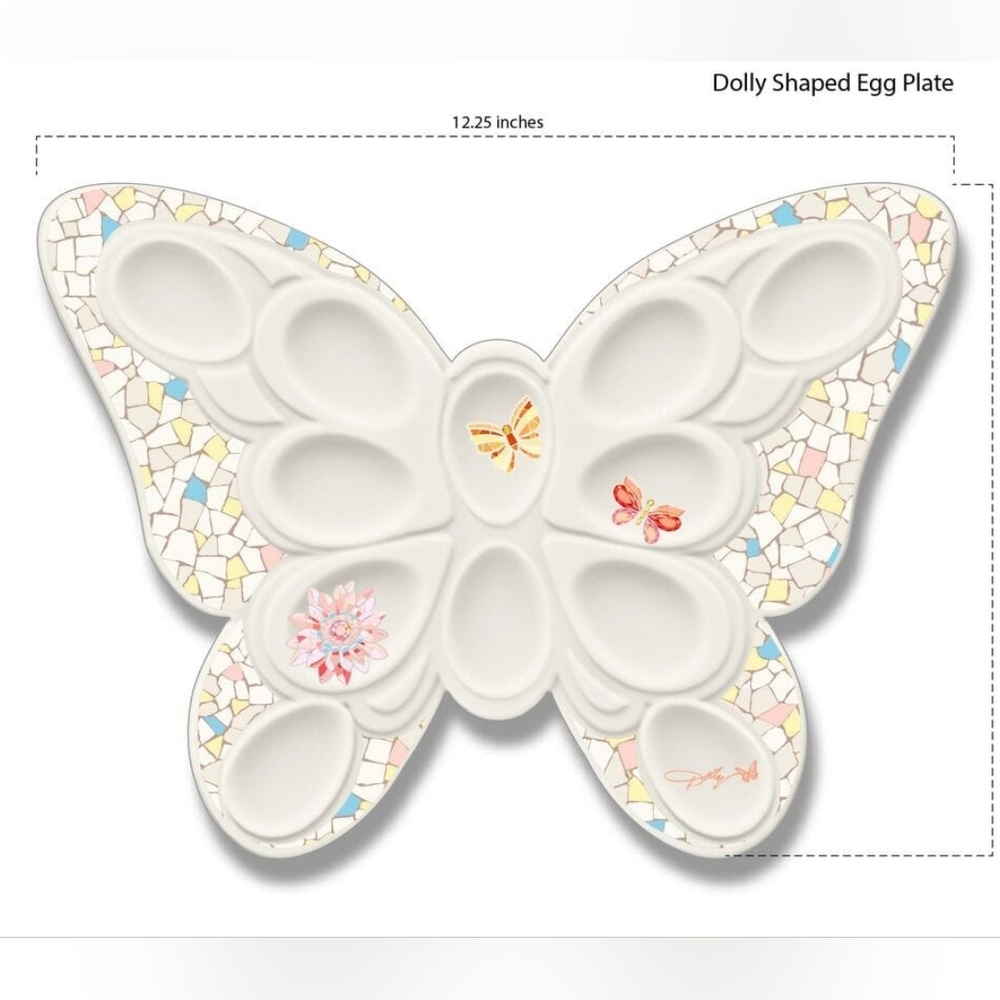 NWT Dolly Parton Butterfly Mosaic Egg Plate